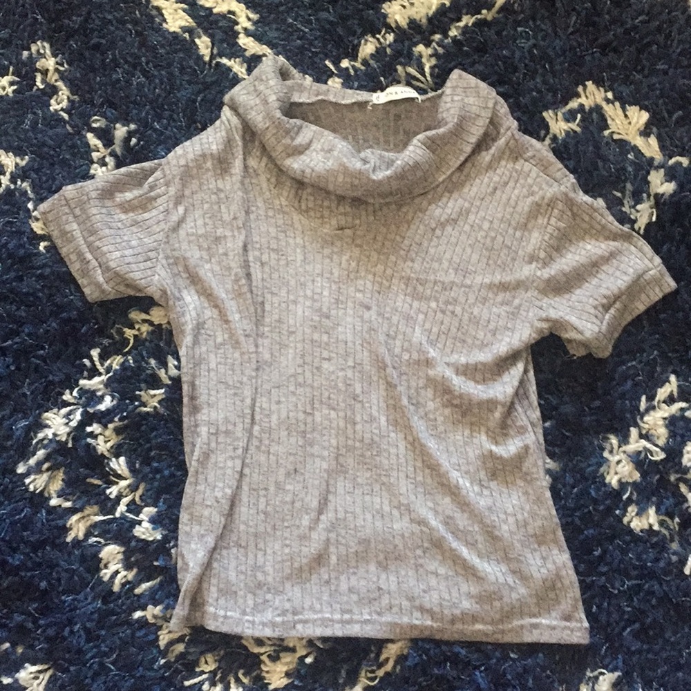 Short Sleeve Gray Cowl Neck Sweater - S